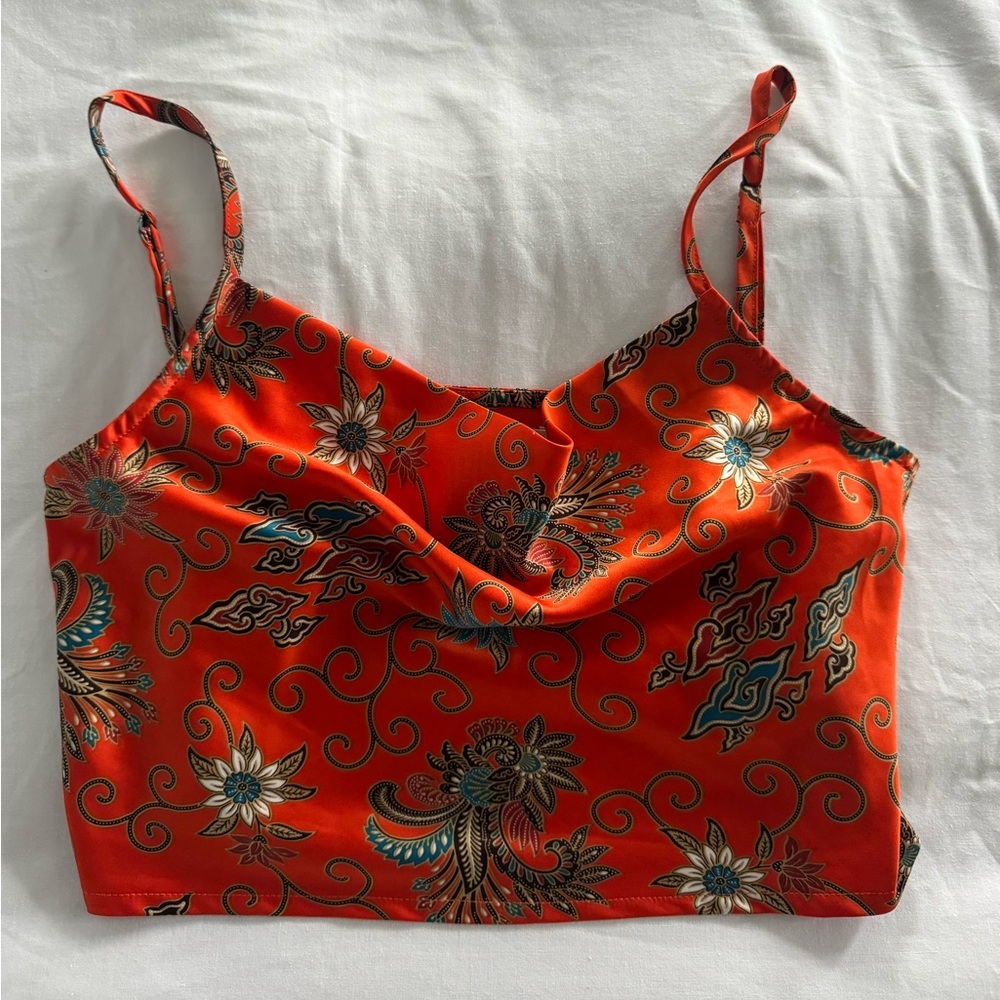 Silky Floral Orange Cami Top